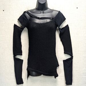 Psylo Gila Refab Black Long Sleeve Knit Asymmetric Strap Top Low Back Size 3